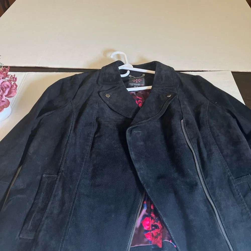 Isaac Mizrahi Black Suede Leather Motto Jacket